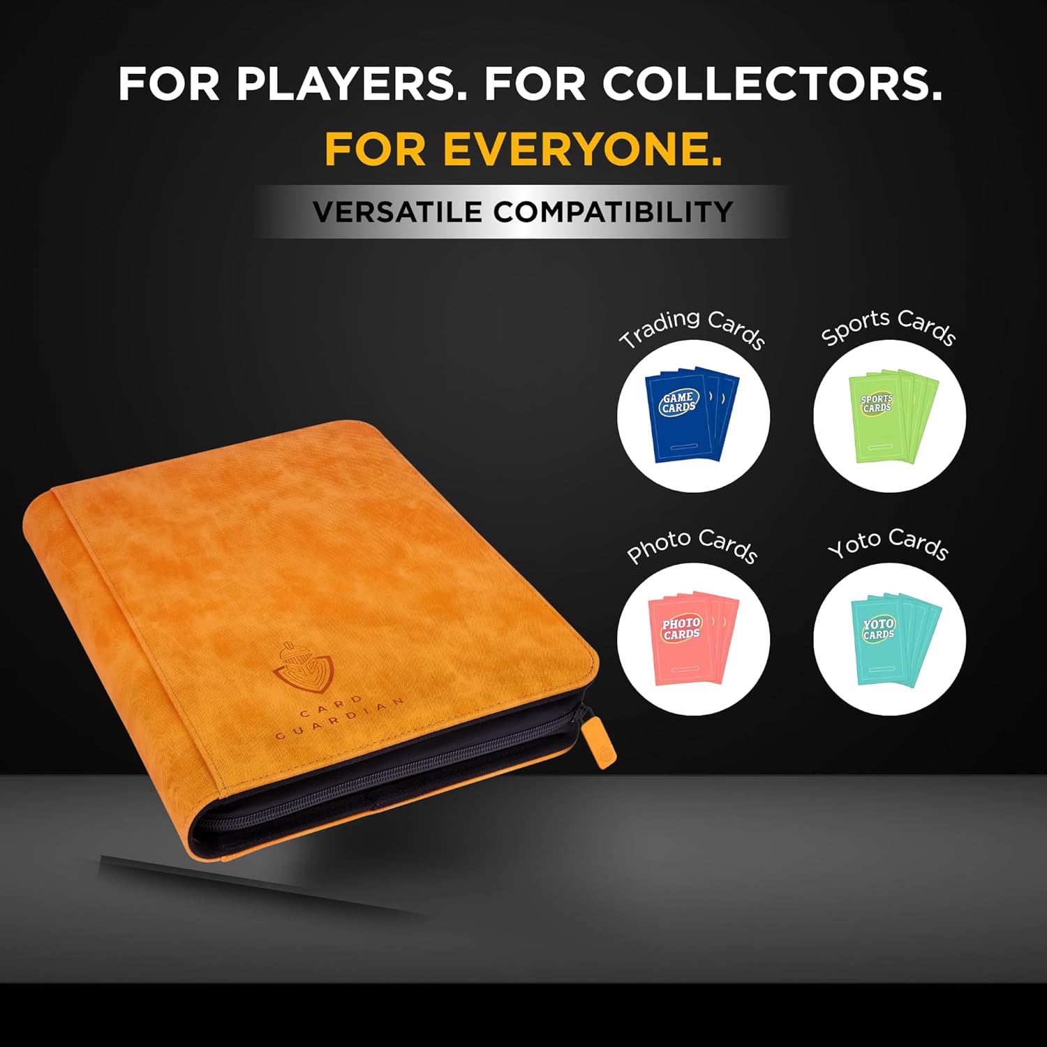 Card Guardian - 9 Pocket Premium Binder with Zipper for 504 Cards - Side Loading Pockets for Trading Card Games TCG (Orange)