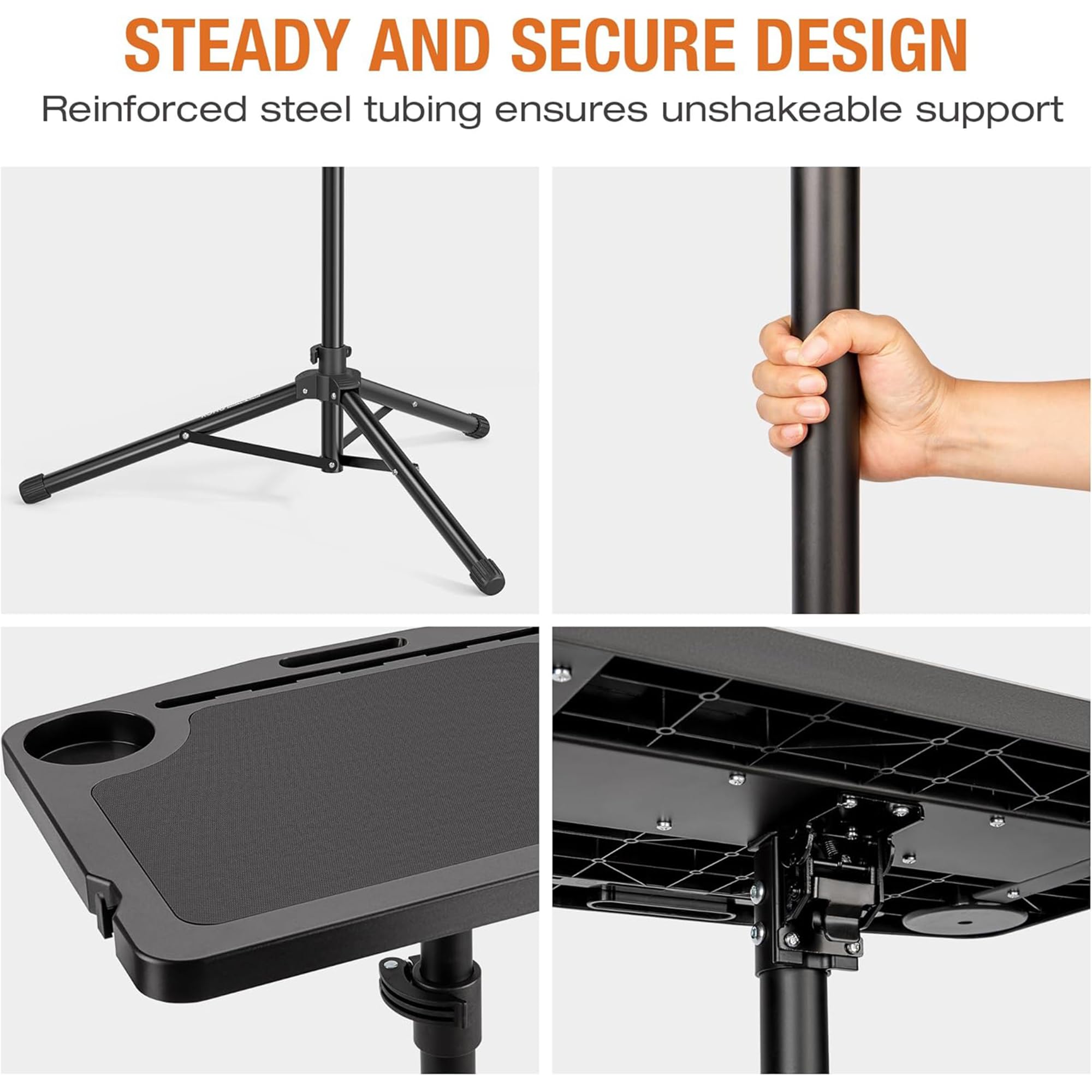 Escritorio para bicicleta ajustable en altura para Indoor-Bike & cinta de correr plegable, plegable, superficie 50 cm, carga máx. 20,0 kg, ranuras para tablet/teléfono y portavasos