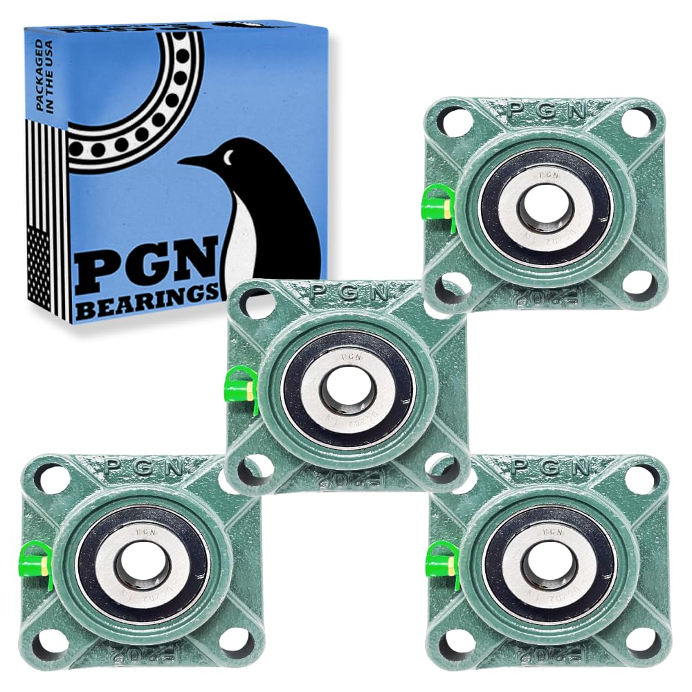 PGN UCF202-10 Pillow Block Bearings - Pack of 4 Square Flange Pillow Block Bearings - 5/8 Inch Perforated Chrome Steel Bearings, Self Aligning
