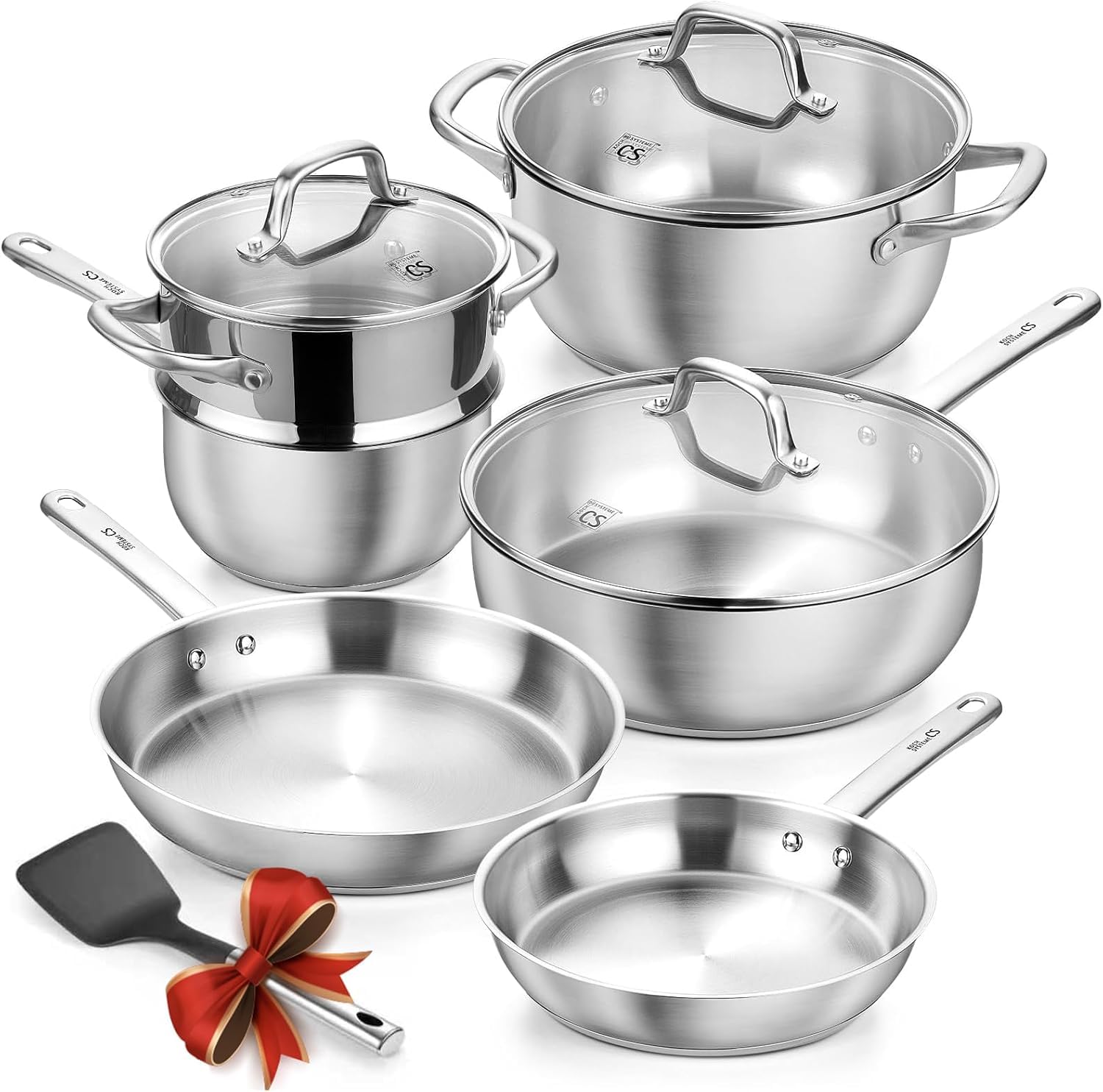 Stainless Steel Cookware Set 10 Piece, 18/10 Stainless Steel Pots and Pans Set for Professional Cooking, Kitchen Cookware Sets, Induction Compatible, Pots and Pans Set, Cooking Set
