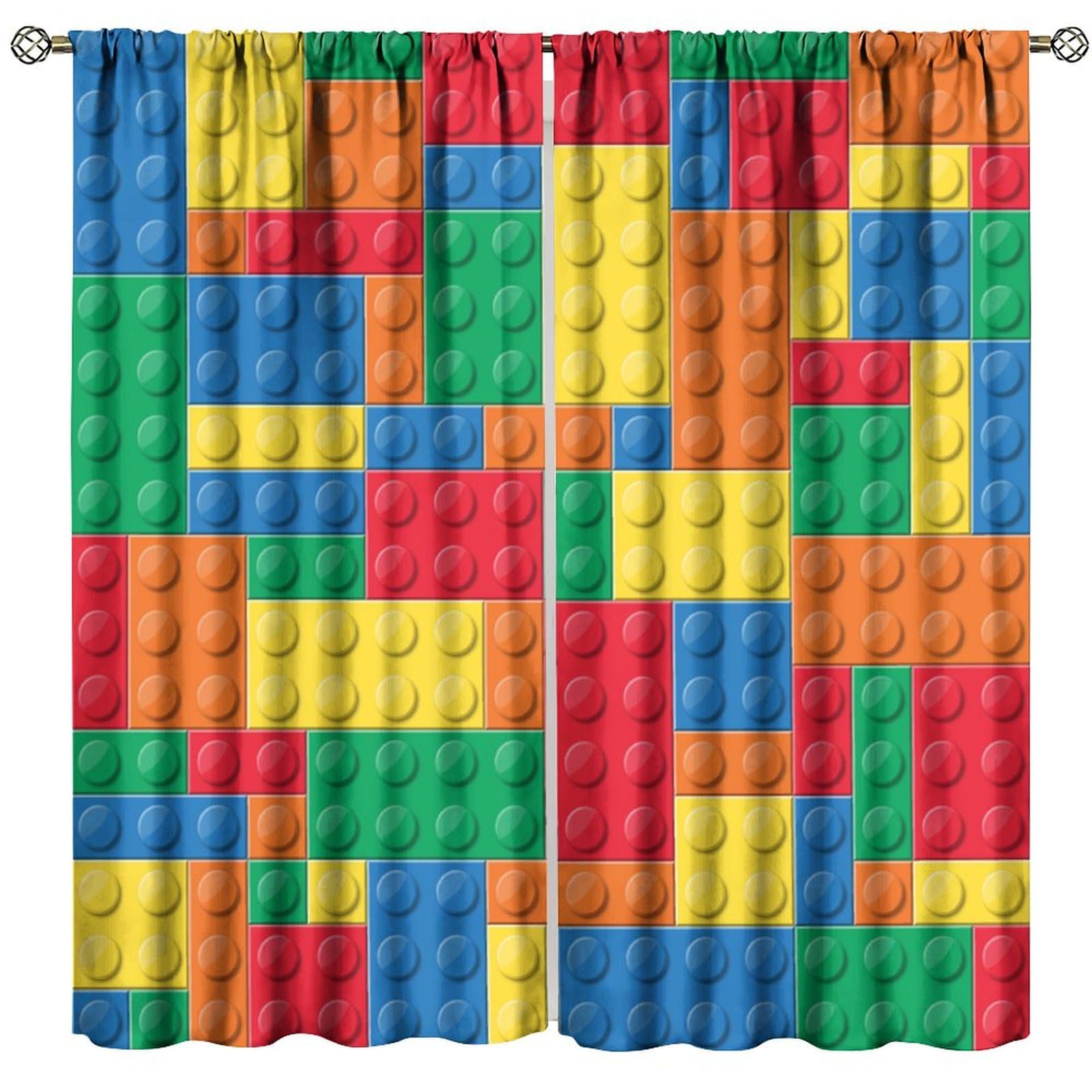 Rideau de blocs de construction pour chambre enfant : lot de 2 rideaux colorés 106x160 cm