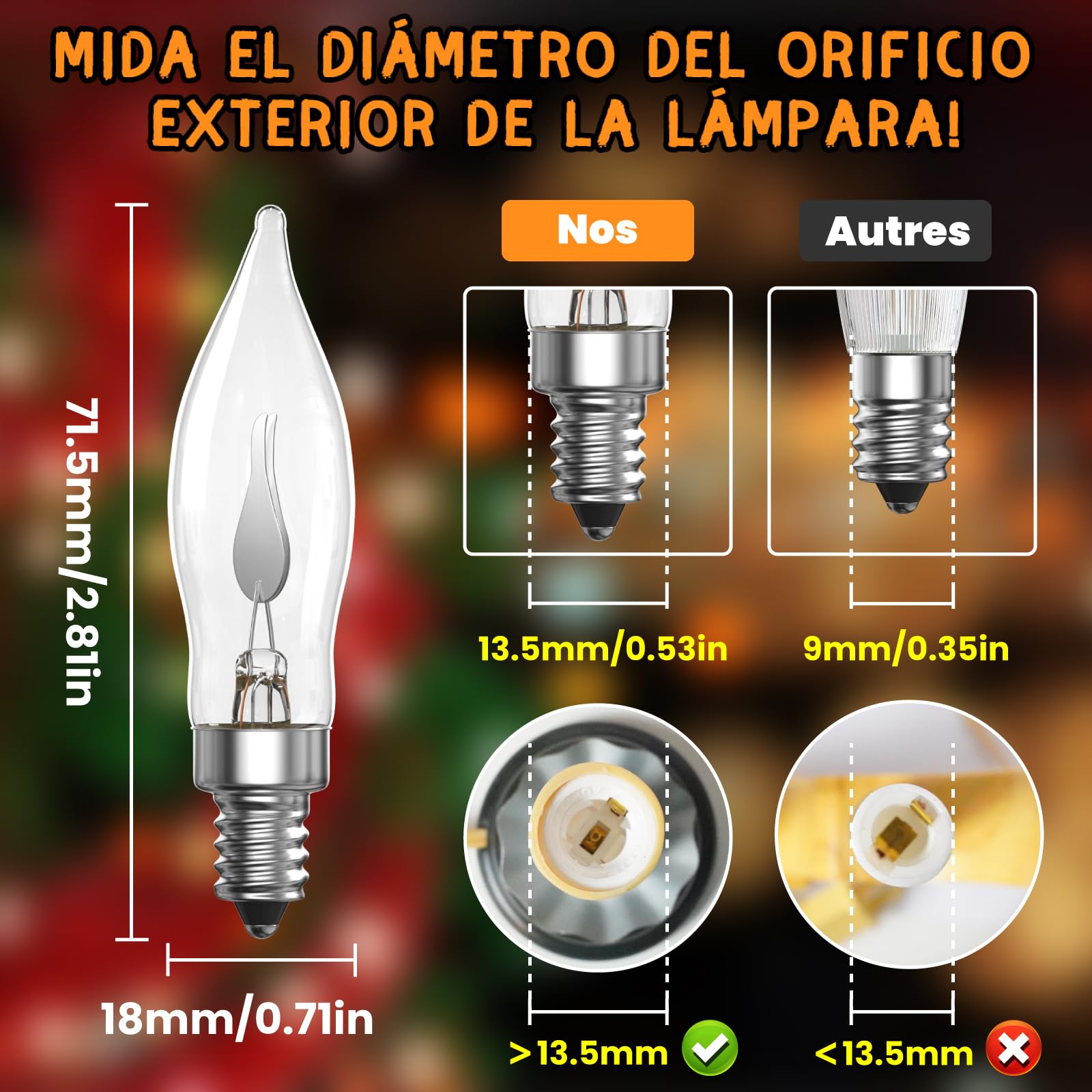 Bombillas de Vela E10 230V, Blanca Cálida Efecto Llama Bombillas E10 Bombilla de repuesto de 1,5 W para velas de Navidad para Arcos, Luces de Puente, Velas de Navidad (Pack de 4)