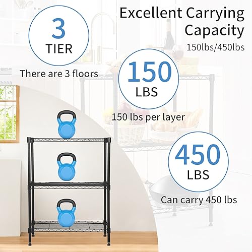 Miniatura 7 de BLKMTY Estante de cocina de 3 niveles, estante de almacenamiento ajustable, estante de metal para microondas, estantes NSF de 13.2 pulgadas de