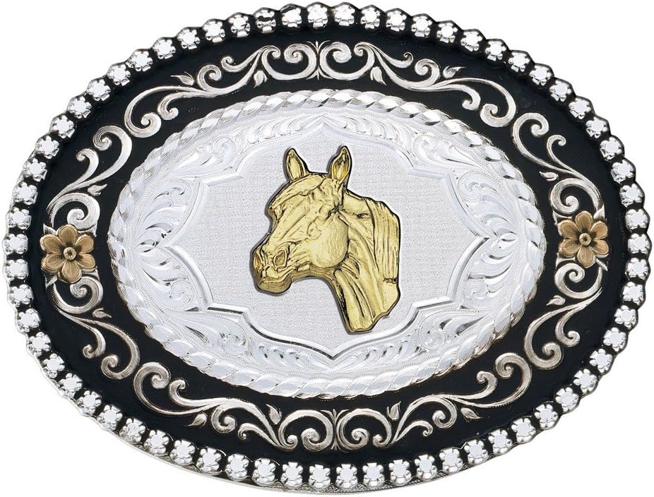 Montana Silversmith Men's Silversmiths Oval Horse And Flowers Buckle Silver One Size