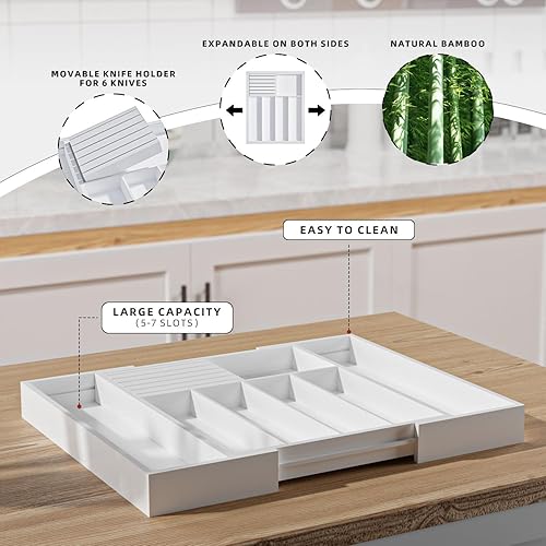Miniatura 2 de Organizador de cajones de bambú, organizador de cuchillos de bambú, soporte expandible para utensilios de cocina, soporte de cubiertos de 12.8-20.2