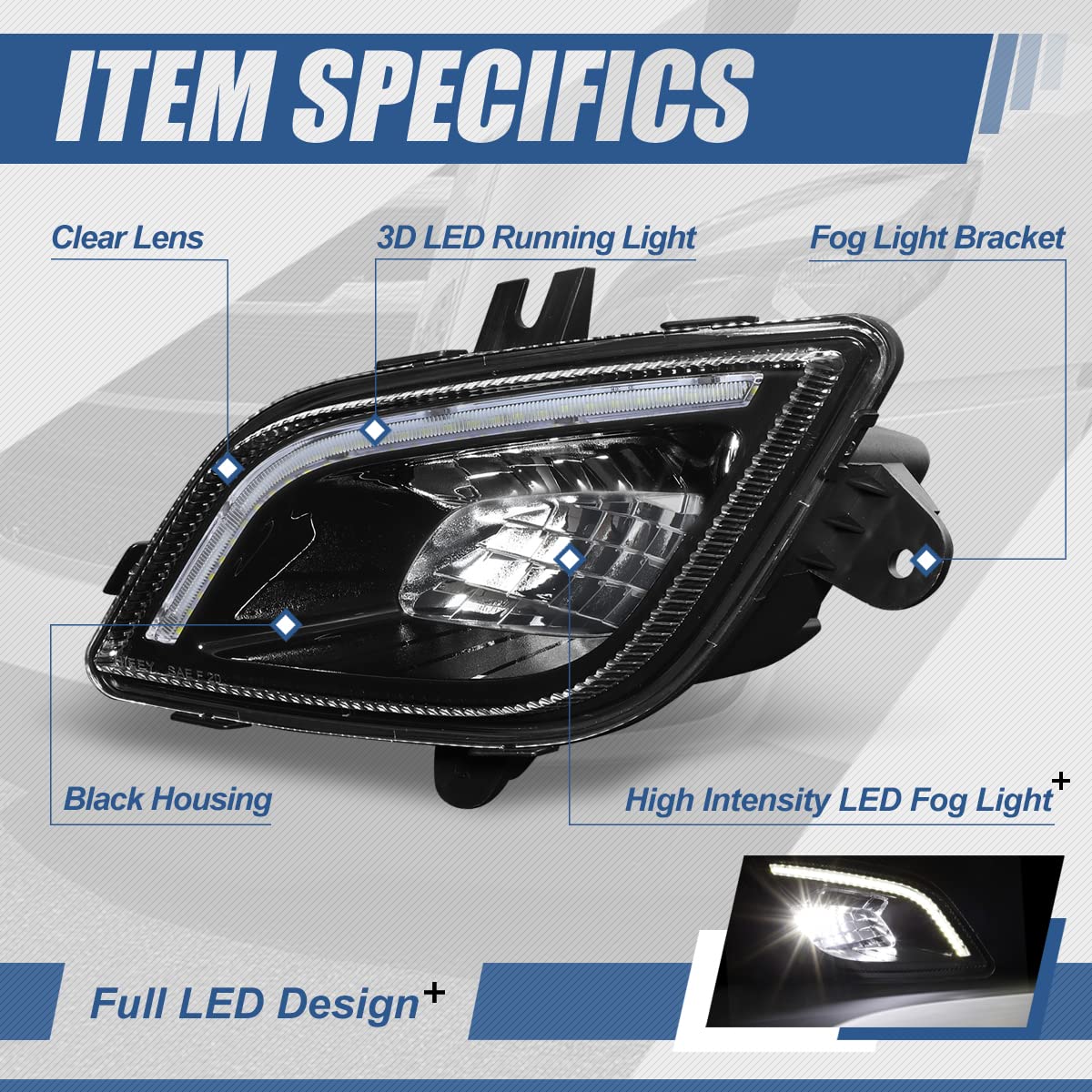 Auto Dynasty Full LED Fog lights Compatible with 2018-2024 Freightliner Cascadia, 3D LED DRL Front Bumper Driving Fog Light Lamps, Driver and Passenger Side, Black Housing