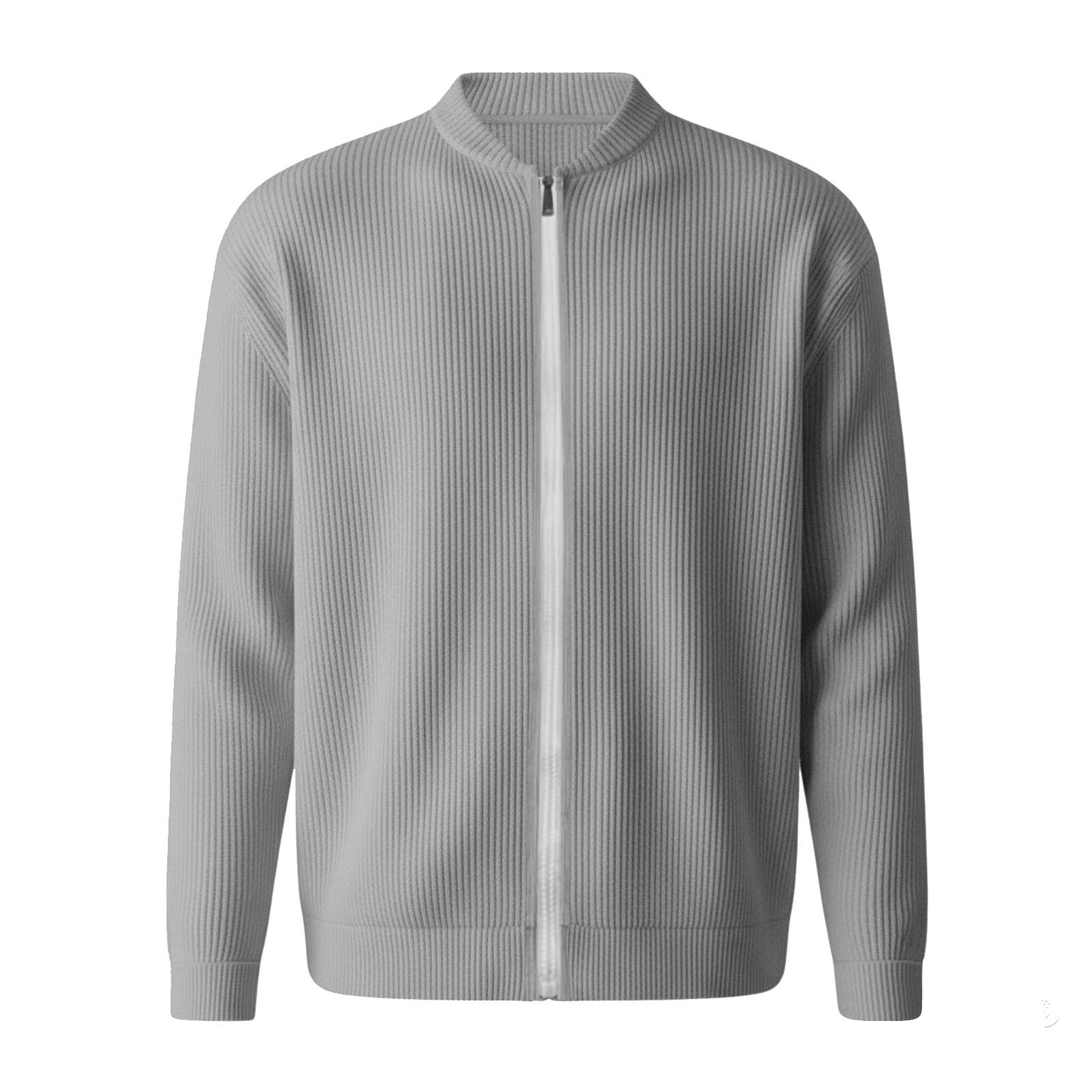 Cardigan pour homme avec fermeture éclair - Pull sans capuche - Motif torsadé - Veste décontractée en tricot côtelé - Manches longues - Manteau en tricot uni