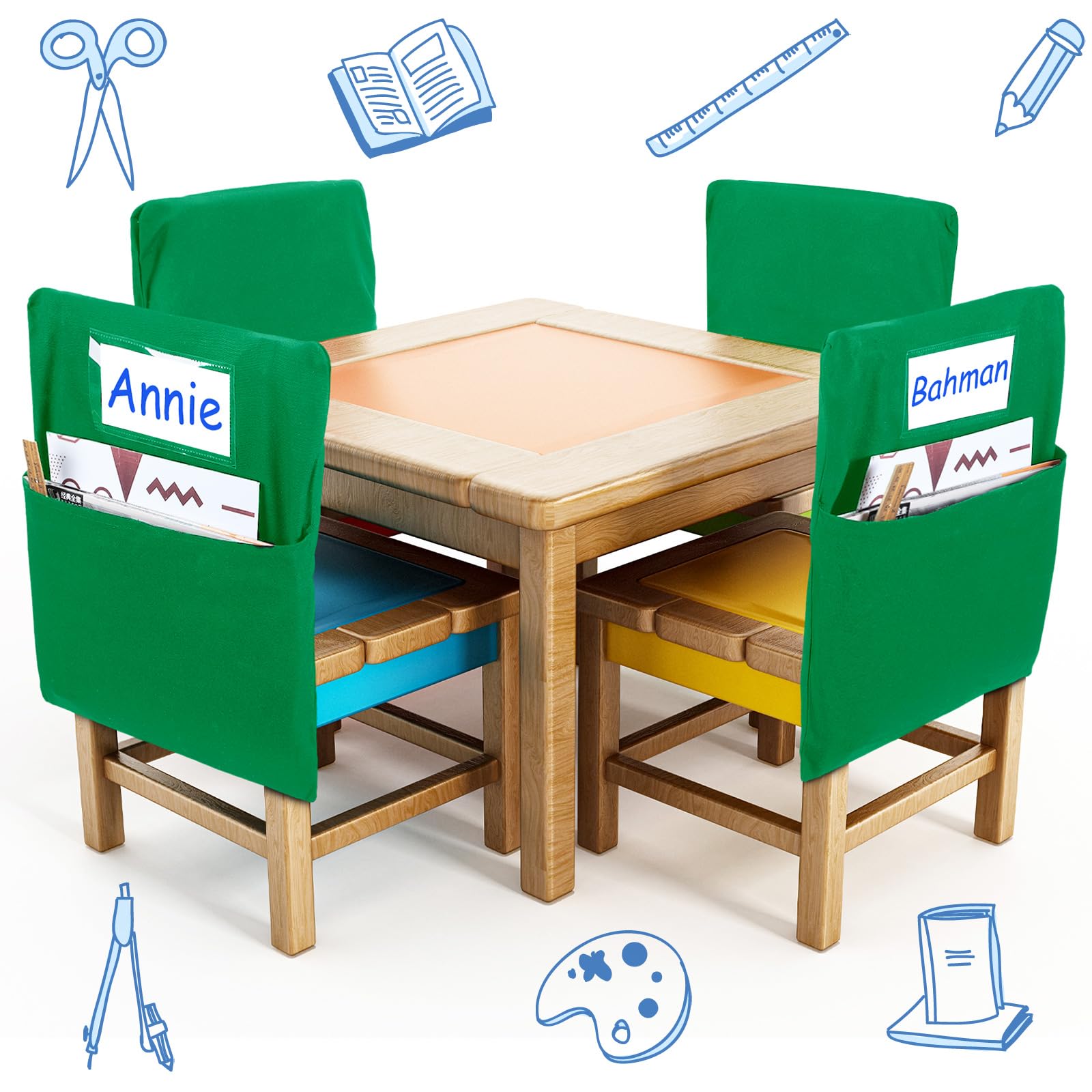 24 tasche portaoggetti per sedie da 43 cm, tasche per sedie per aule, tasche per sedie per studenti, organizer per sedie in classe, con etichetta per il nome, per mantenere organizzato il libro degli