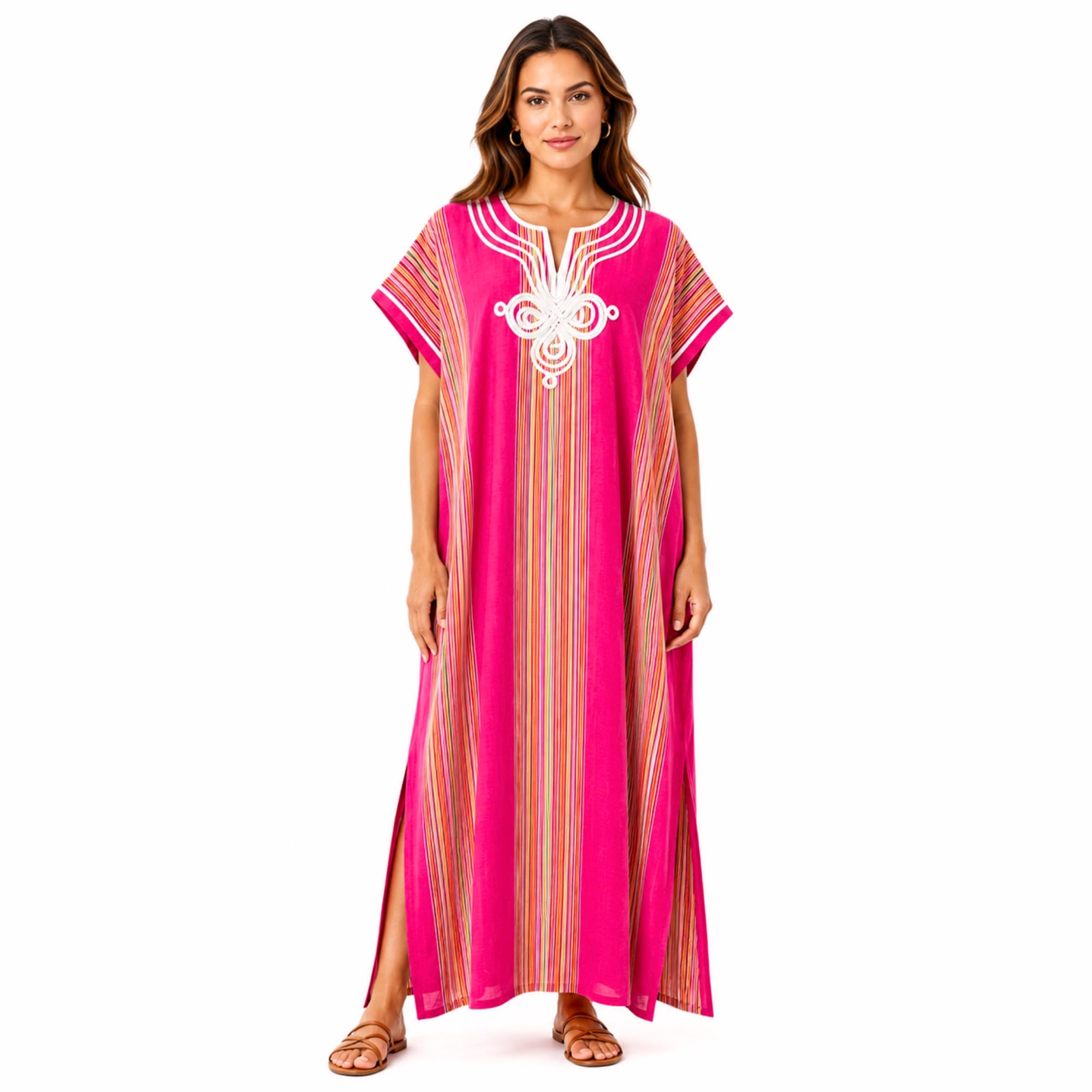 FNA FASHIONS® Women’s Moroccan Kaftan Dress | Long Embroidered Boho Beach Cover-Up, Lightweight Swimsuit Cover-Up, Boho Beachwear Caftan, Lightweight Summer Maxi Dress