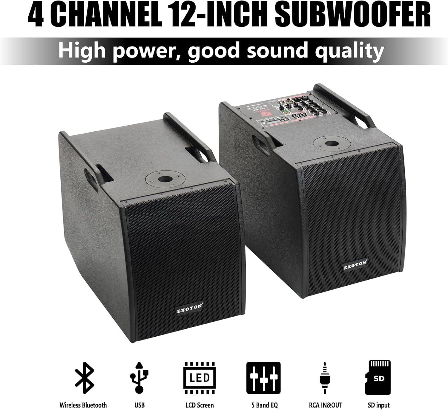 EXOTON LVP-212 12-inch Active Line Array System,3000w Professional Bluetooth PA Speaker，2 Subwoofer and 8 line Array Speakers,USB/SD Card,Remote Control,5-Band EQ(Wood Subwoofer)