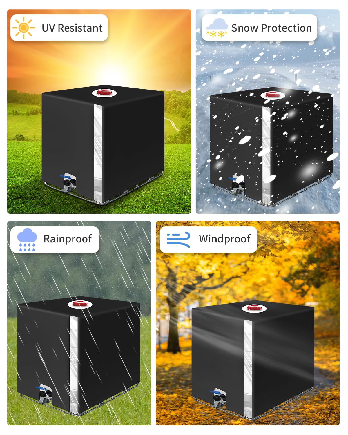 Cubierta para Depósito de Agua 1000 litros, Cubierta Funda Deposito con Película Transparente, Antipolvo Anti UV Cubierta Protectora Depósito Agua IBC, Funda Bidon Cubierta Deposito Agua,Negro