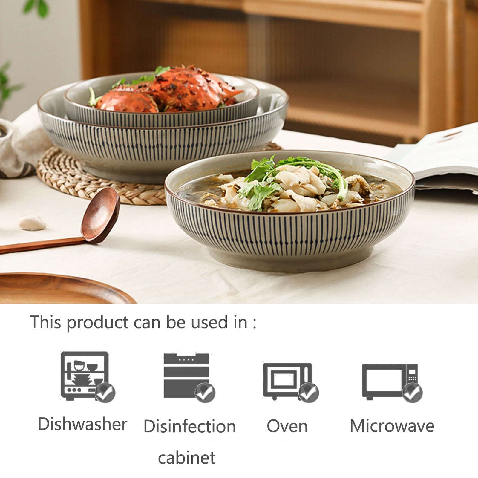 Hasense Keramik Pastaschüsseln 4er Set – Breite Flache Schalen Für Nudeln, Salat & Suppe, Spülmaschinengeeignet