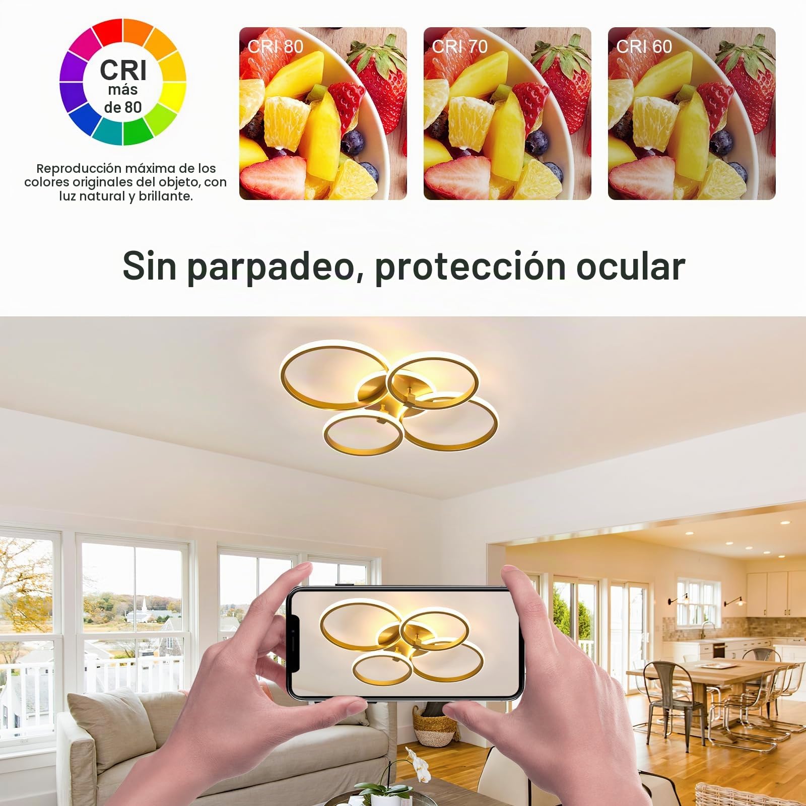 Comely Lamparas de Techo Moderno 36W, Plafon LED Techo Regulable | Con Mando a Distáncia, Luz de Techo Redonda Para Salón Dormitorio Cocina Habitación (69 * 58 * 9 CM), Dorado