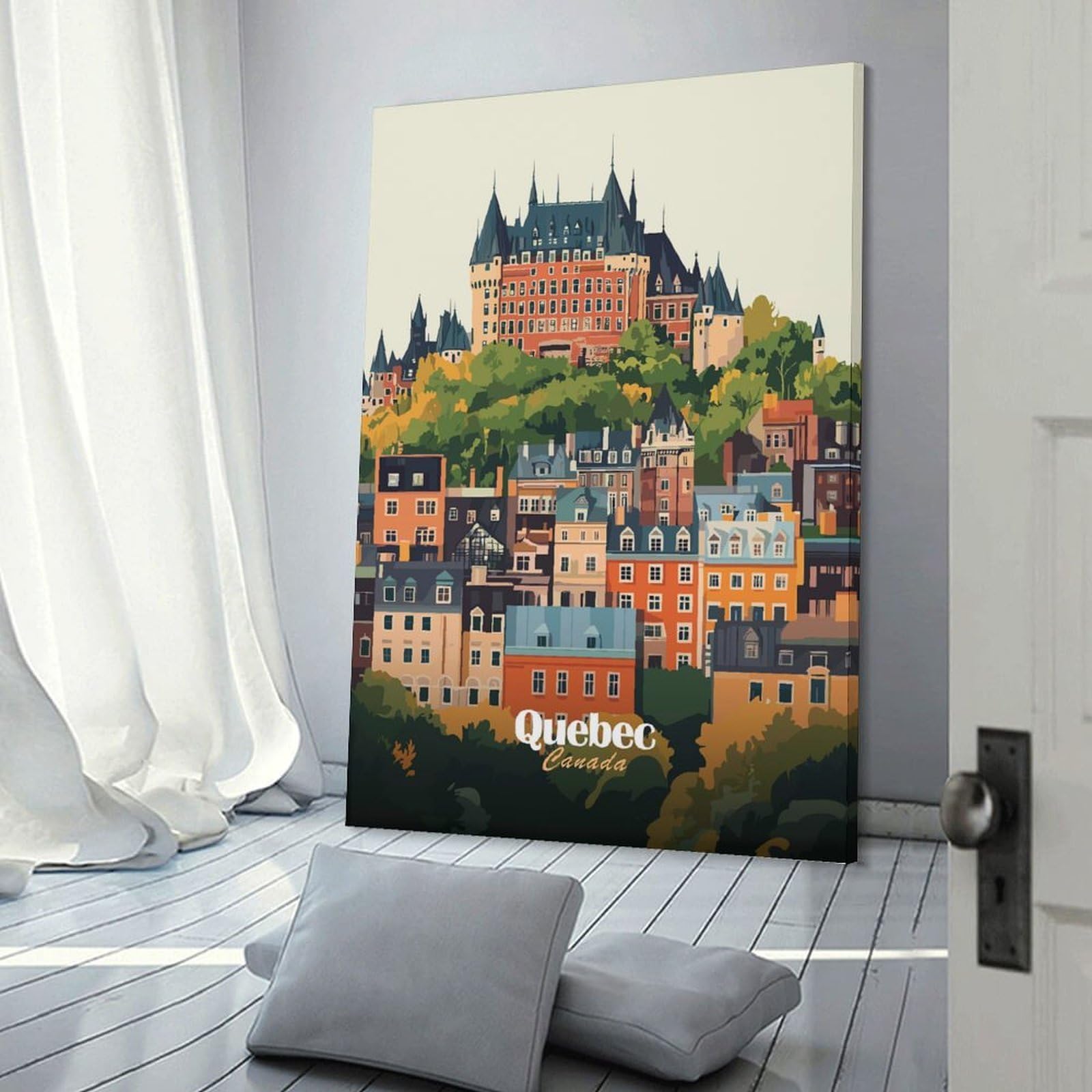 Junmoney Quebec City Skyline Decorative Wall Artwork, 12x18inch(30x45cm), for Corridors, Hallways Or Apartment Entries, Home Artwork for First Impressions