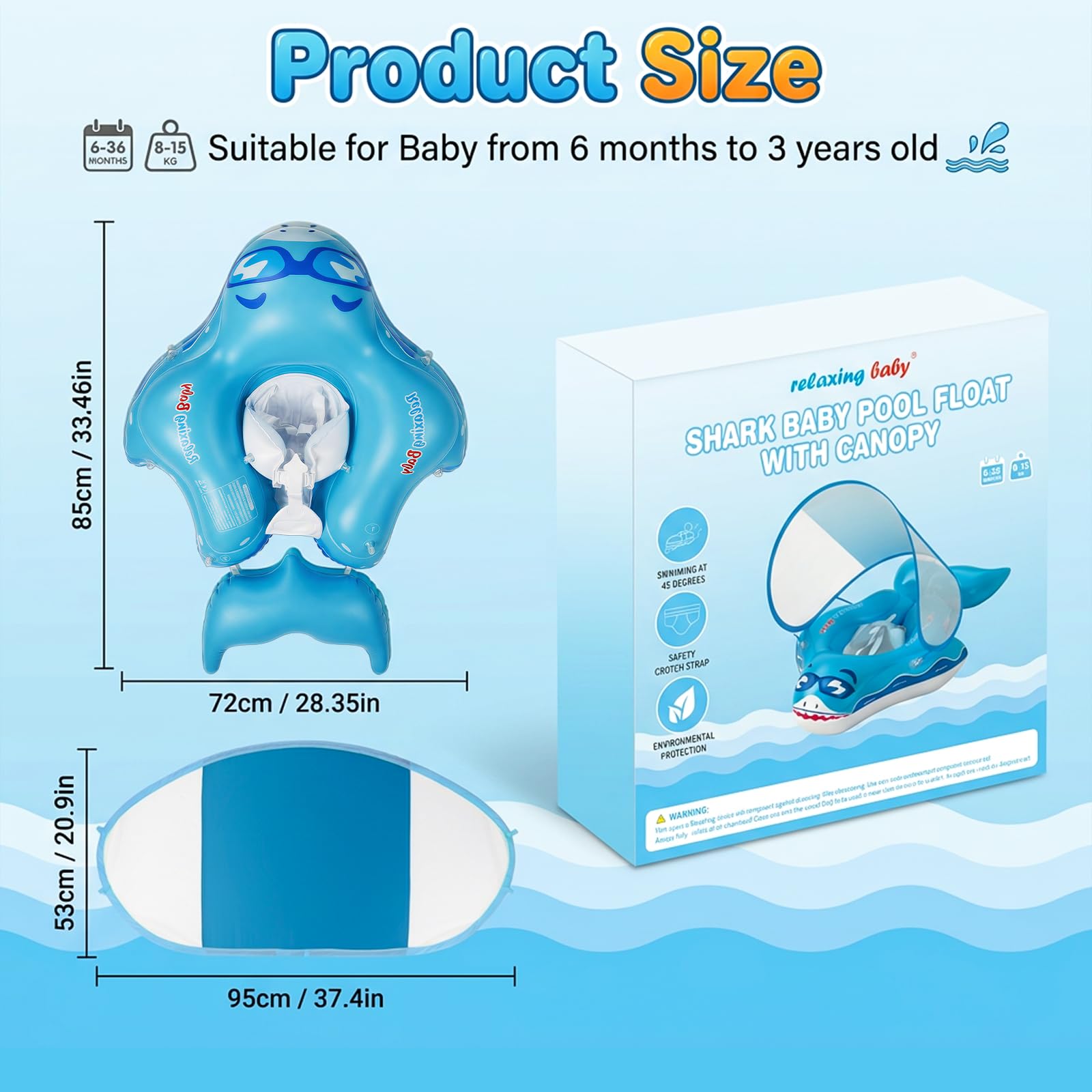 Qoosea Schwimmring Baby von 6 Monate bis 3 Jahre, Aufblasbar Schwimmreifen Baby mit Abnehmbarem Sonnendach UPF50+, Verstellbarer Schwimmsitz für Jungen und Mädchen Baby Float Mitwachsende Schwimmhilfe