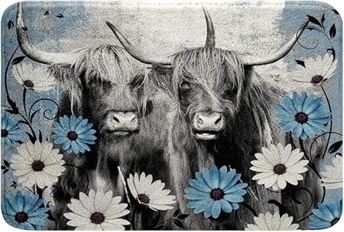 Highland - Alfombra de baño de vaca para regalo de vaqueros, alfombra de baño de granja occidental de 20 x 32 pulgadas, tapete de baño de animales