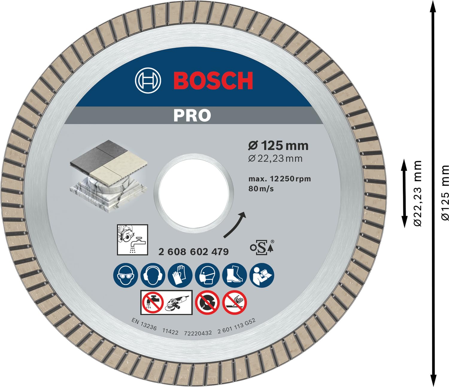 Bosch Professional Diamanttrennscheibe Best for Ceramic Extra-Clean Turbo (Keramik, 125 x 22,23 mm, Zubehör Winkelschleifer)