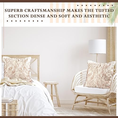 Miniatura 6 de Newwiee 4 fundas de almohada esponjosas de 20 x 20 pulgadas, de piel sintética, color marrón, funda de almohada decorativa suave y mullida para