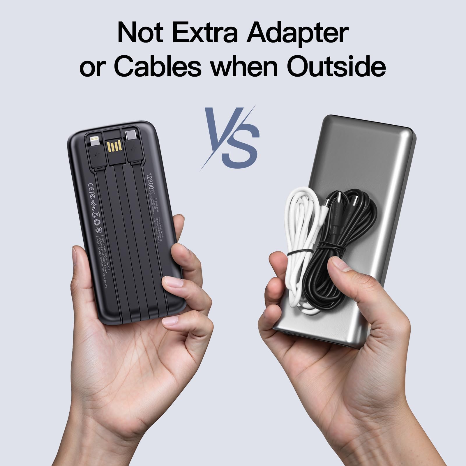 Paquete de 2 cargadores portátiles de 10000 mAh 2026 con cables integrados, paquete de batería esencial de viaje, 4 salidas, 2 entradas, banco de energía delgado con cables de cable para iPhone 17/16