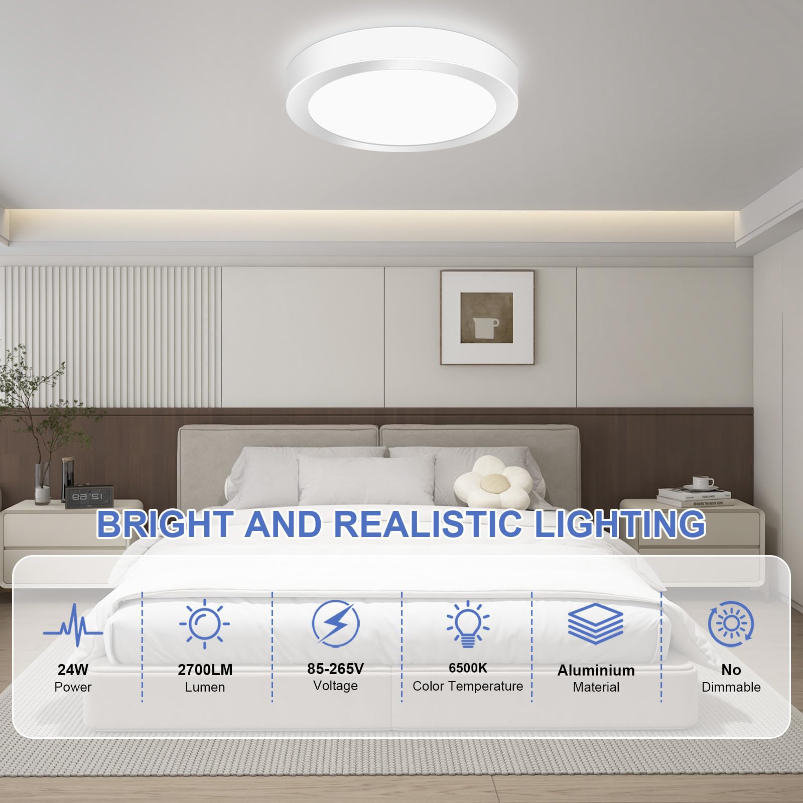 YELANGU LED Ceiling Light Round 24W 11.42" Ultra Flat, 6500K Cool White Panel Light, Modern Ceiling Lamp, Non-Dimmable - Image 4