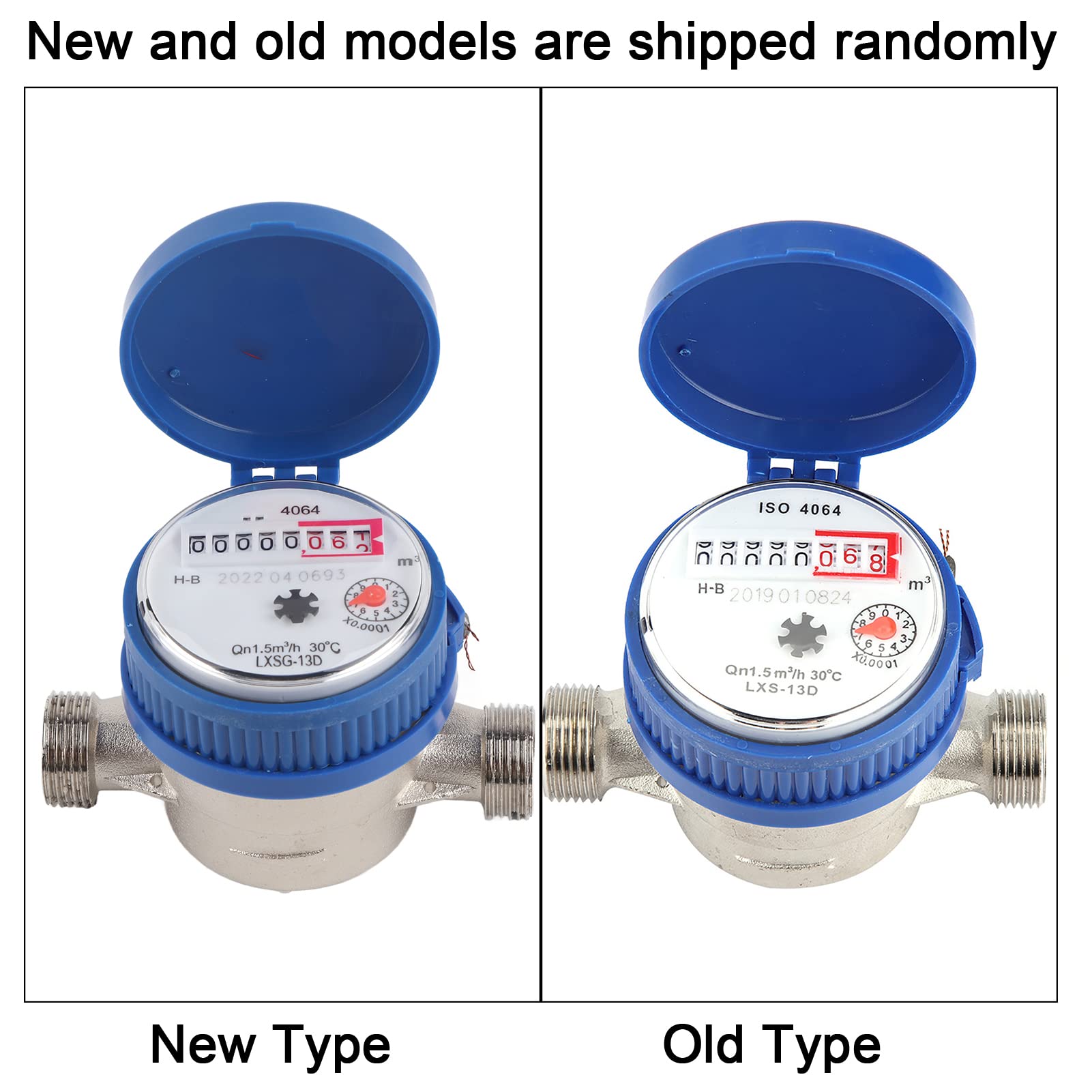 Koper 1,5 M3/h 0-40℃ Mechanische Watermeter 15 Mm 1/2 Inch Waterstroommeter, Duidelijk Display, Willekeurige Rotatieteller, voor Huishouden, Tuin