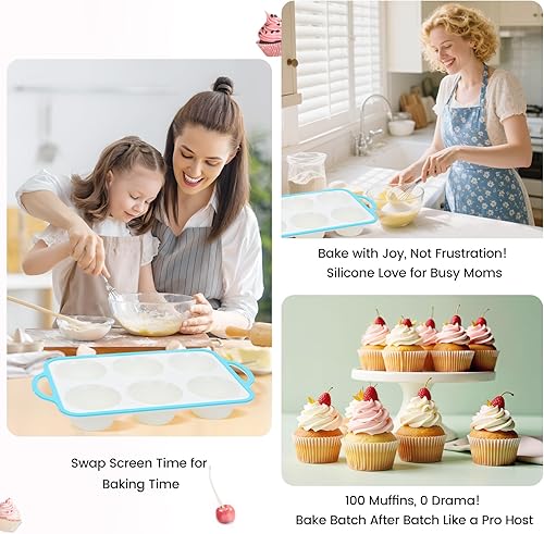 Miniatura 9 de Molde de silicona jumbo para magdalenas con marco de metal, antiadherente de silicona de grado alimenticio, con asas, 6 tazas, sin BPA y apto para