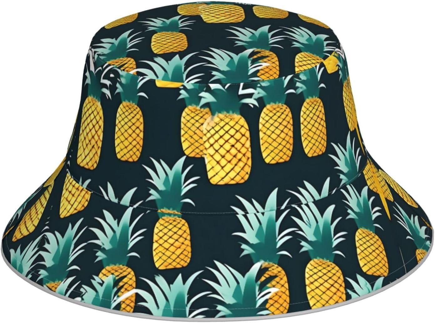 Pineapple Print Fashion Reflective Bucket Hat Headwear for Outdoor Summer Travel Hiking Beach Black