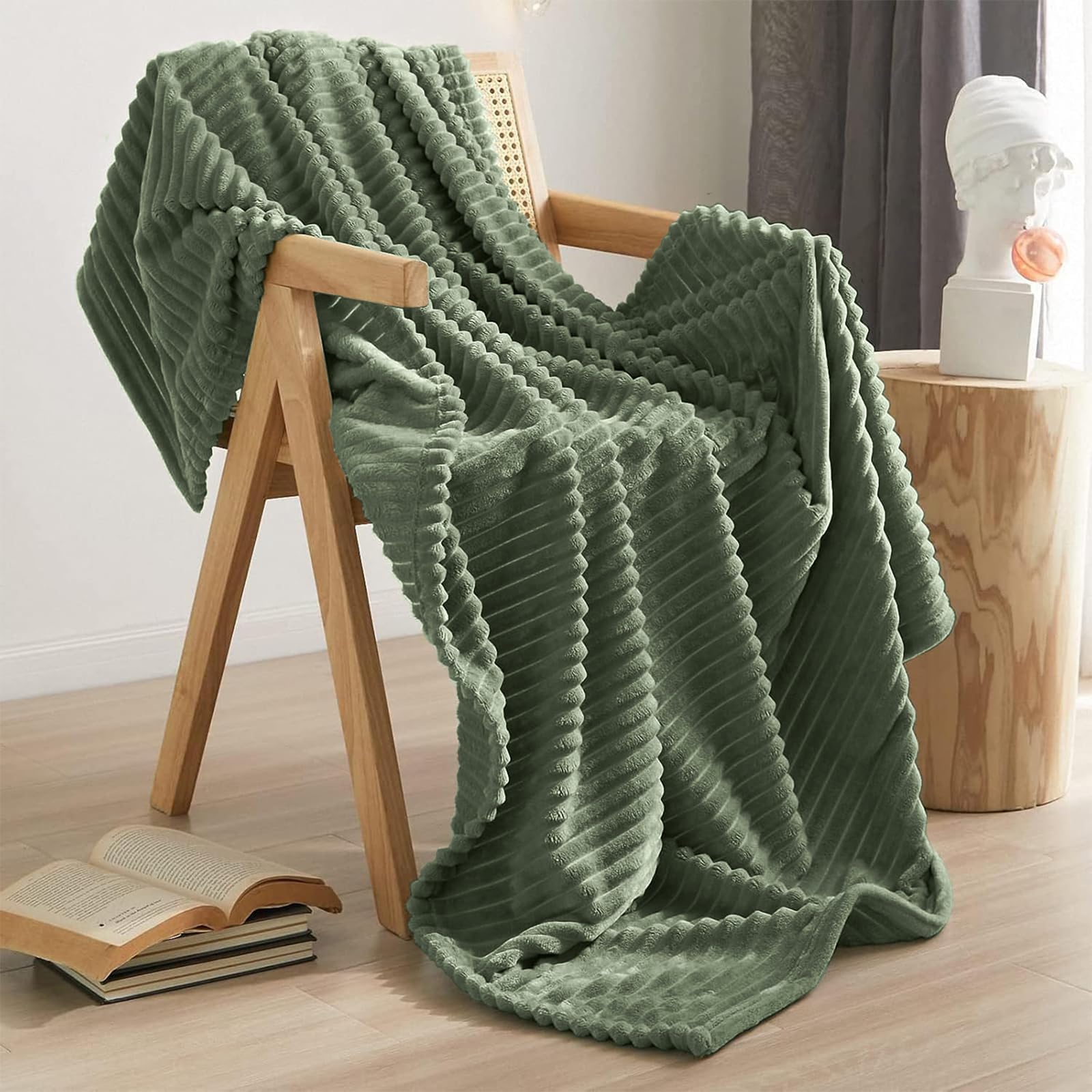 Couverture Polaire Olivgrün Moelleuse Jeté de Canapé