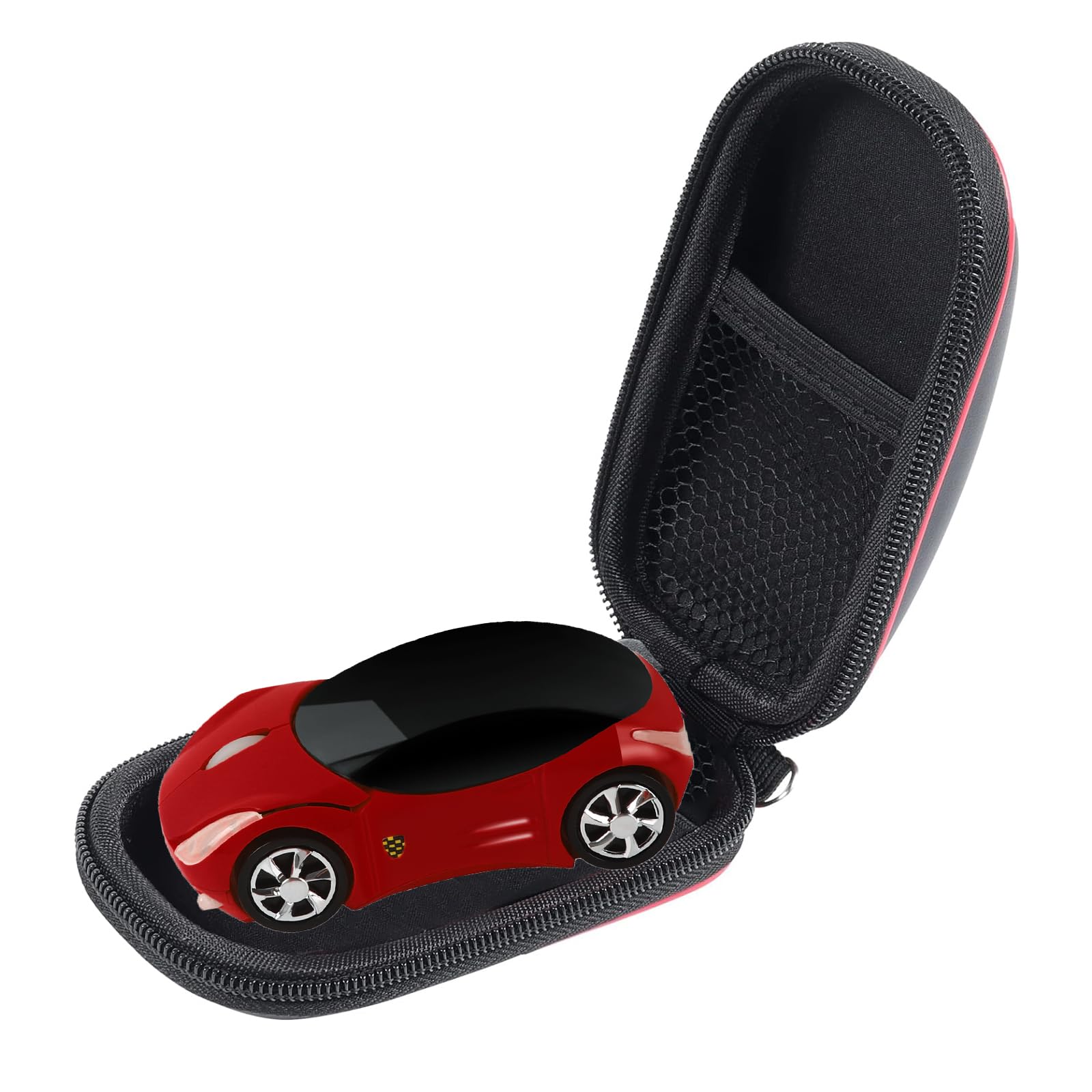 elec Space Wireless 3D Sports Car Shape Ergonomic Optical Mini Mouse for Kids & Laptop PC with Case (Red)