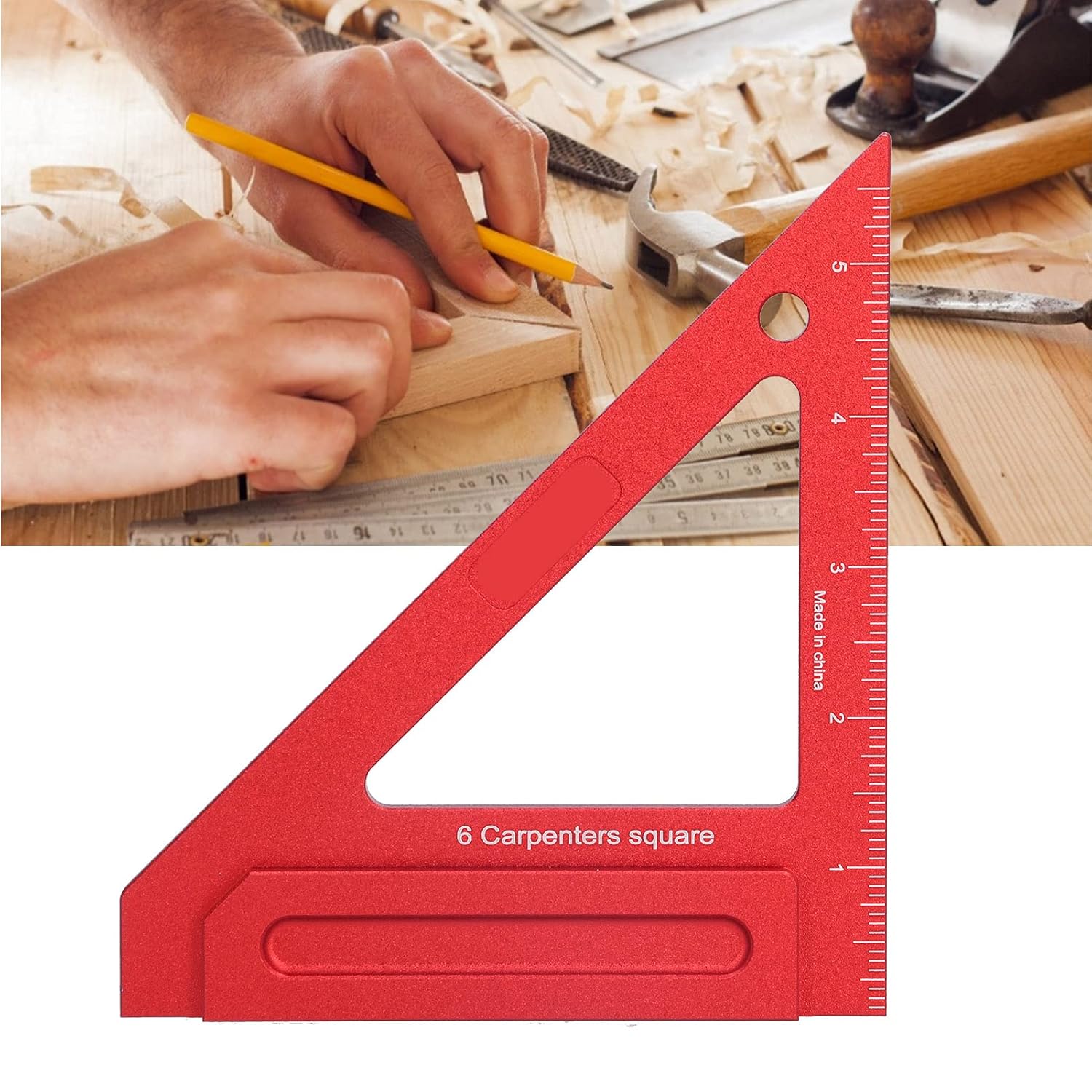 Woodworking Triangle Ruler Carpenter Square Tool Inch Carpenter Ruler Durable Aluminium Alloy 6061 Measuring Tool for Carpenters Handymen Construction Workers (6'' inch Square Ruler)