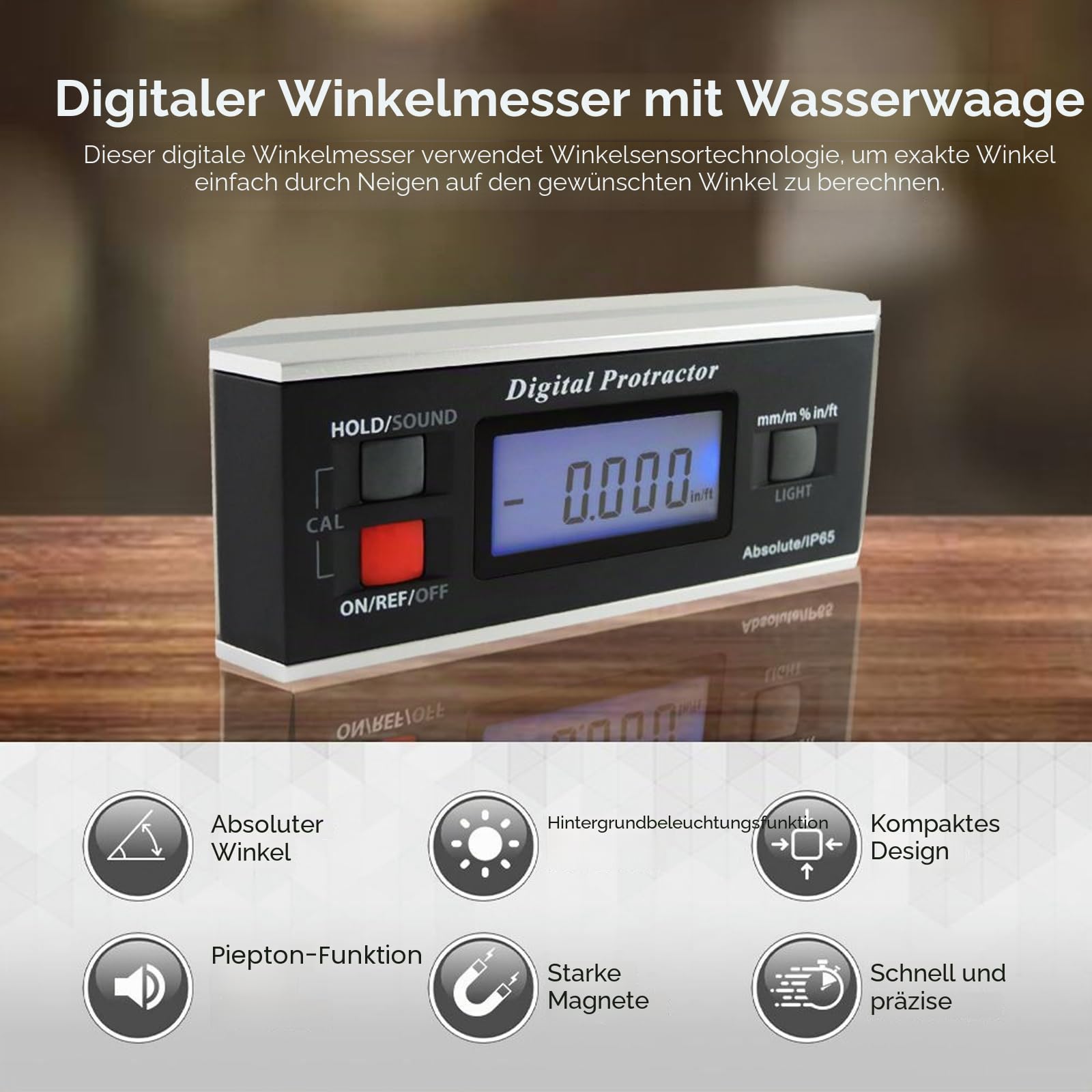 Digitale Winkelsucher Magnetische Winkelmesser Neigungsmesser Winkel Pegel Meter Werkzeug Digitaler Winkelmesser Schräge für Holzbearbeitung, Tischsäge, Bau V-Nut 0 ~ 360 Grad mit