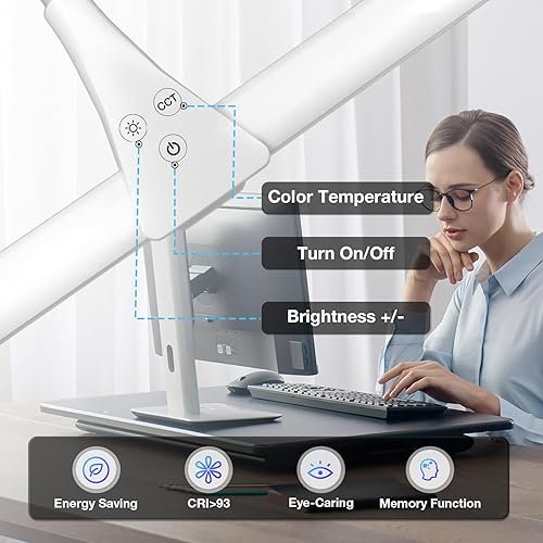 Miniatura 6 de Lámpara LED de escritorio, 31.5 pulgadas de ancho, lámparas de escritorio de doble cabezal para oficina en casa, regulable, 25 modos de iluminación