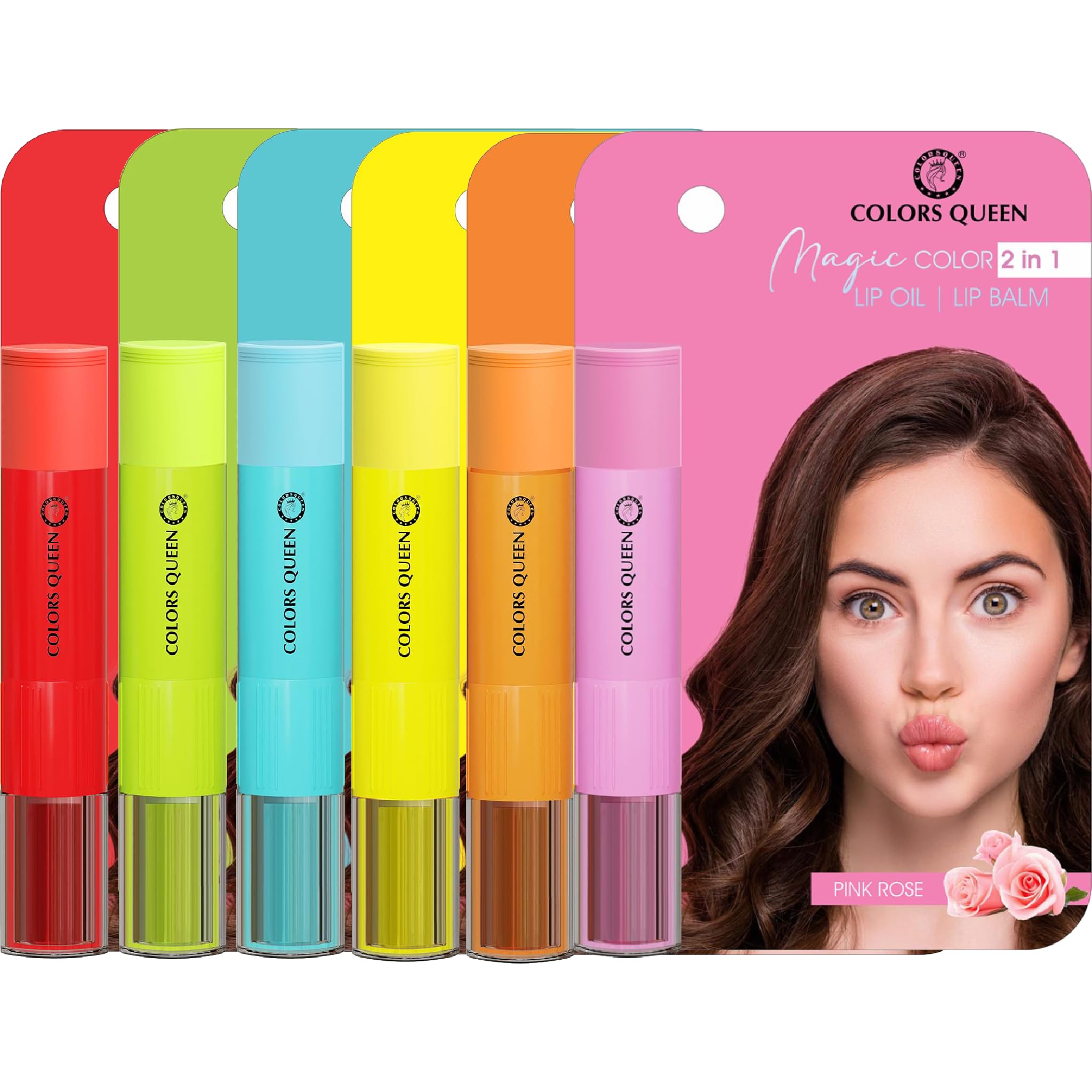Colors Queen[Pack of 6] Magic 2-in-1 Lip Balm/Lip Oil, Vitamin E, Long Lasting, Moisturising, Colour Changing, 6 Scents