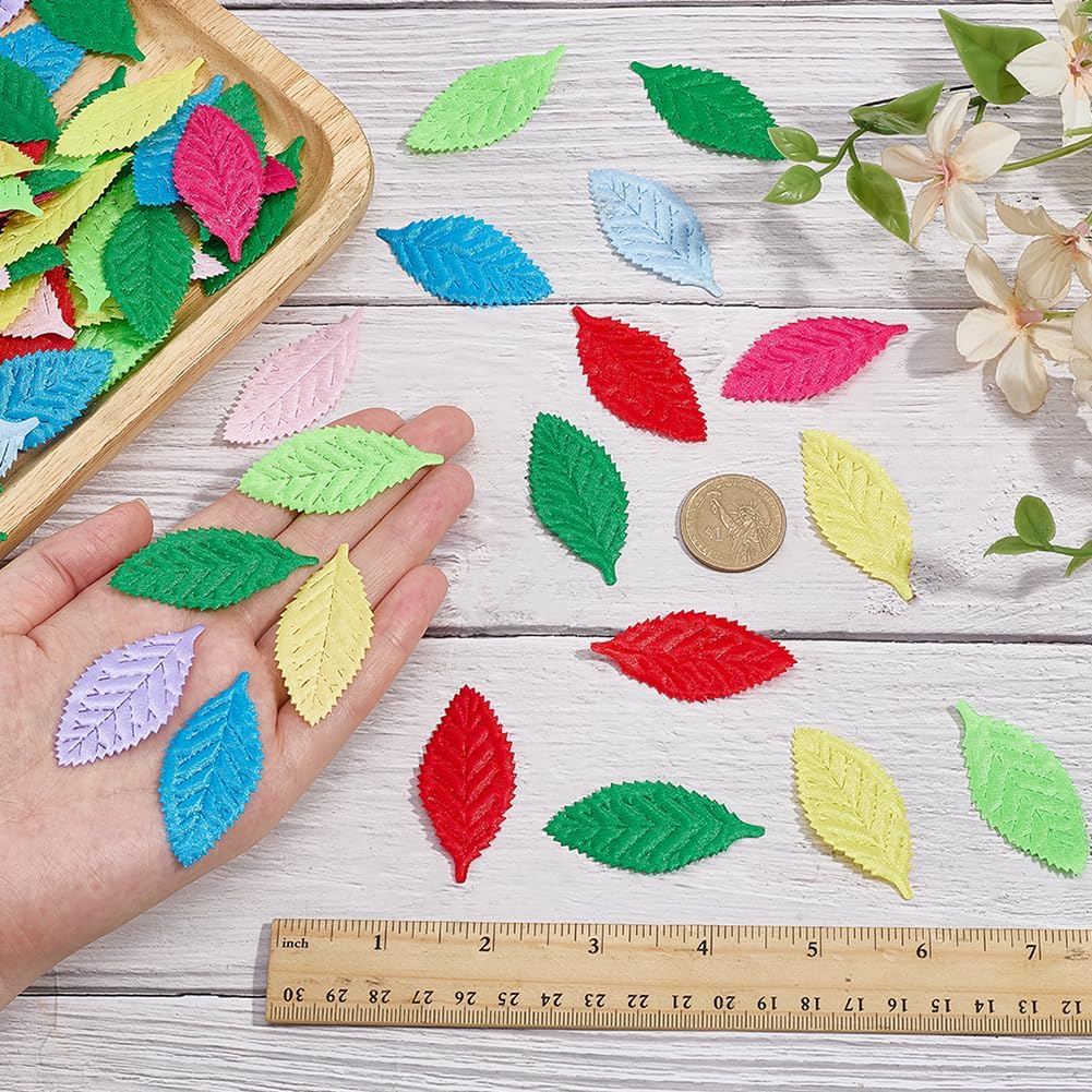 100Pcs Silk Artificial Leaves Mixed Colors Fabric Floral Wire Crafts Leaves for Crafts Scrapbooking Home Decorative Christmas Party Decoration Flowers Garland Wedding Decoration image 4