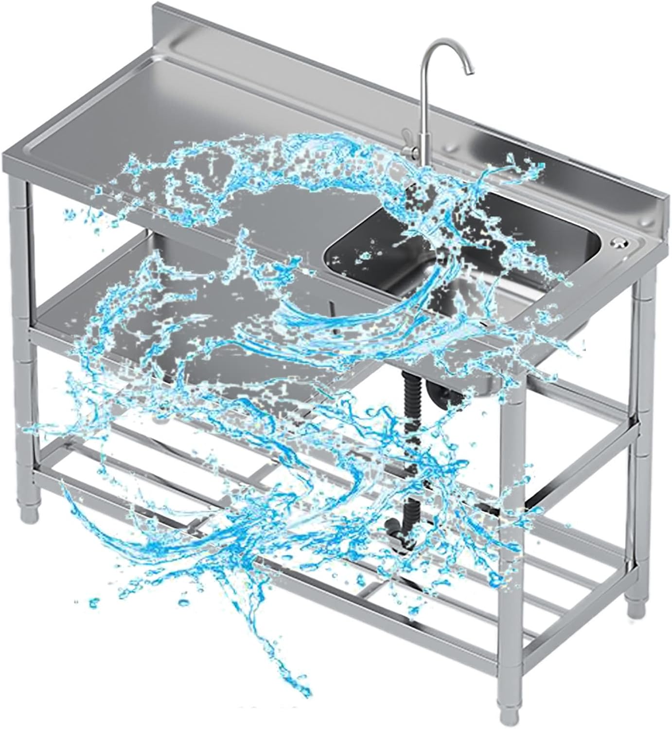 Single Bowl Kitchen Sink 304 Stainless Steel Stainless Steel Stand