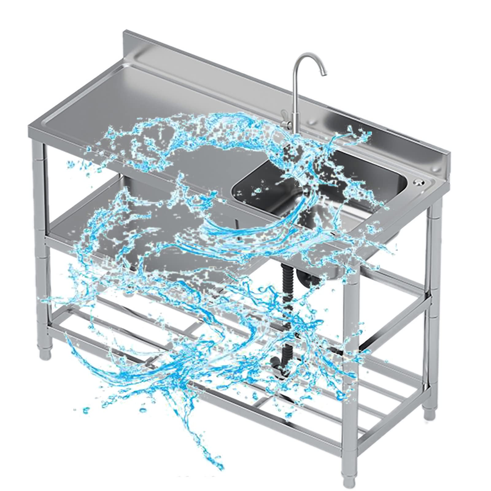 ZXGRfdefa stainless steel sink, Sink with Faucet and Drainer Unit Workbench for Outdoor Indoor Garage Laundry/Utility Room