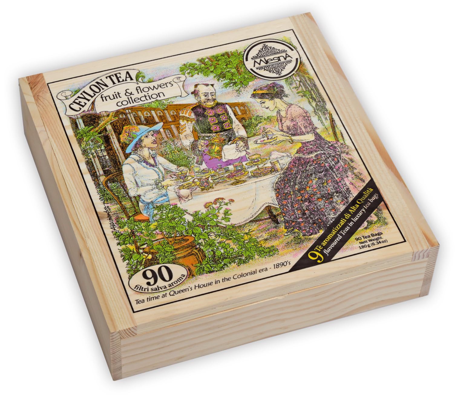 Mlesna Fruit & Flower Collection – 9 Tè Aromatizzati – Scatola in Legno da 90 Filtri