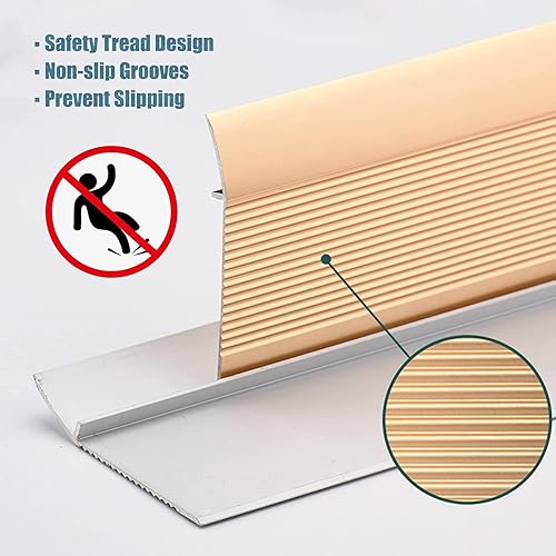 Miniatura 6 de ENWIND Tira de transición de piso desigual para puerta, tira de transición de piso de madera a azulejos de metal, reductor de puerta de 3.9 in de