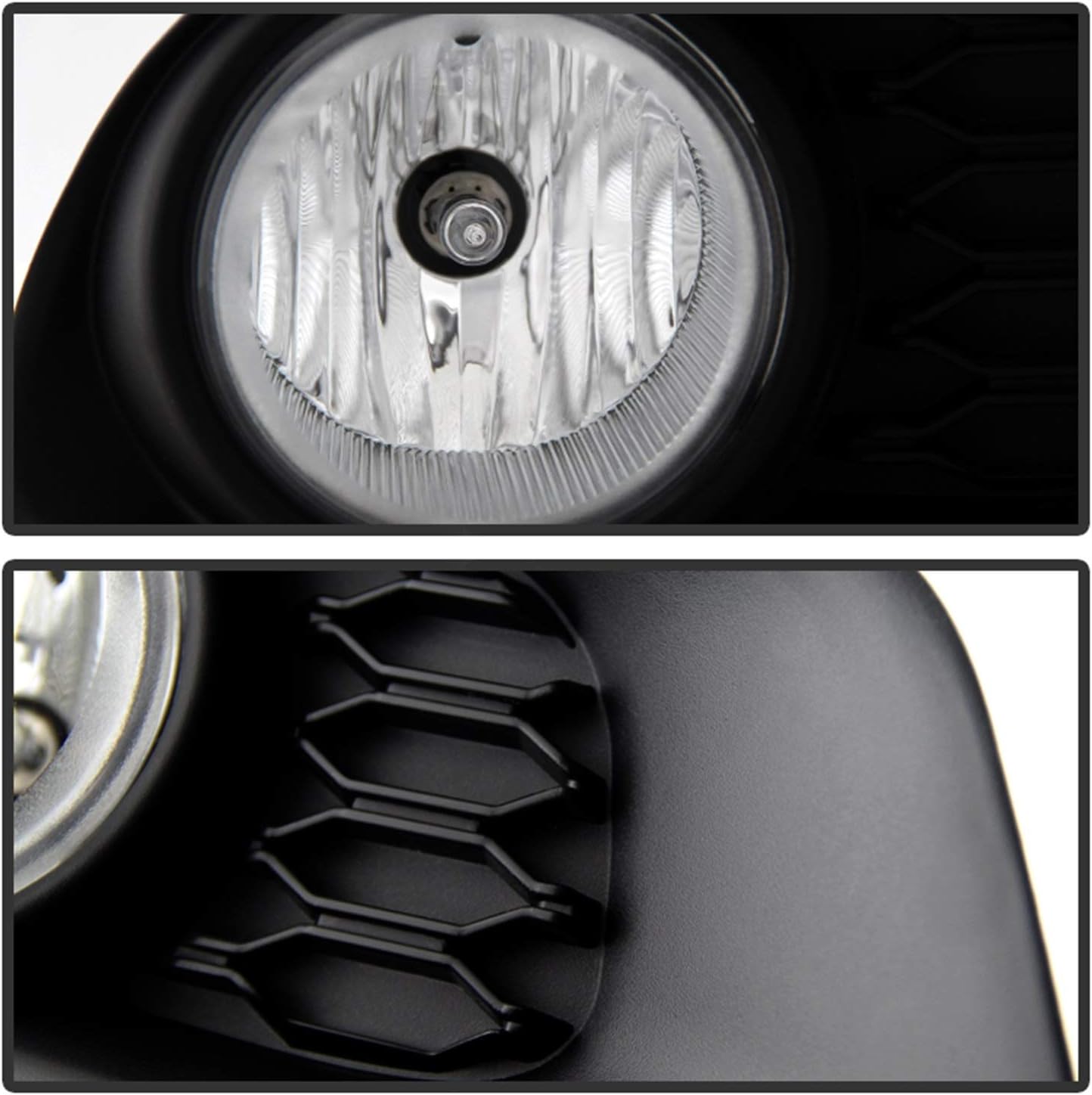 Close-up of the fog light lens and adjacent grille pattern
