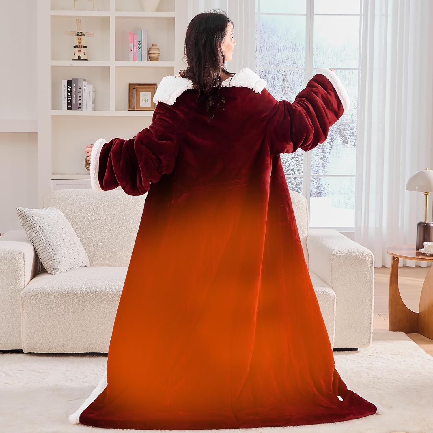 Shawl Hooded Heating Blanket, Wearable Blanket for Home, Outdoors, Office (50"X70" Black)(Burgundy)