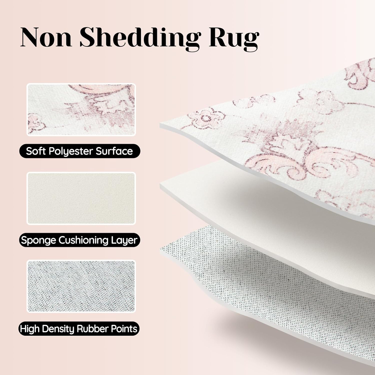 Rug 9x12 with Vintage Floral Printed Pattern Machine Washable Non-Slip Rugs for Living Room and Bedroom Peach Pink