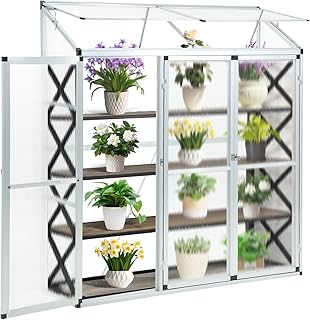 Aluminium Gewächshaus Beistell Tomatengewächshaus klein Dreitürig Treibhaus 182x52x190 cm