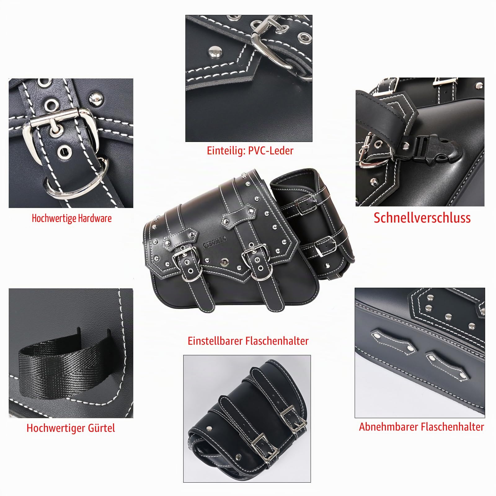 Motorrad Satteltaschen -Satteltaschen Softail PVC Leder für Harley Sportster Wasserdicht, Schwingtasche,,Universal-Aufbewahrungs seitliche werkzeugtasche für Motorrad,mit Getränkehalter (linke Seite)