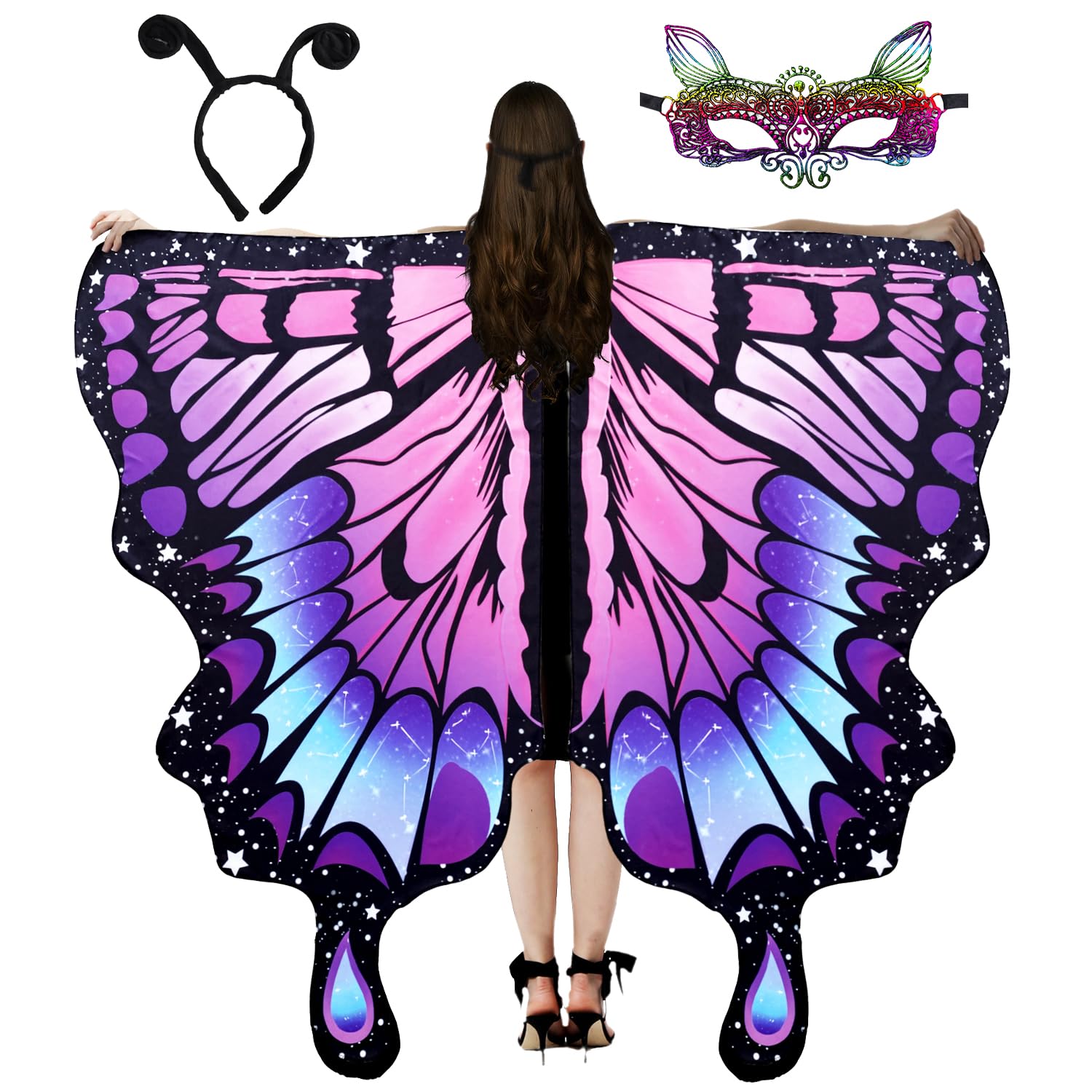 WhiteUniQoon Butterfly Costume for Women, Adult Butterfly Wings Halloween Party Costume with Lace Mask and Antenna Headband 015 โ image 1