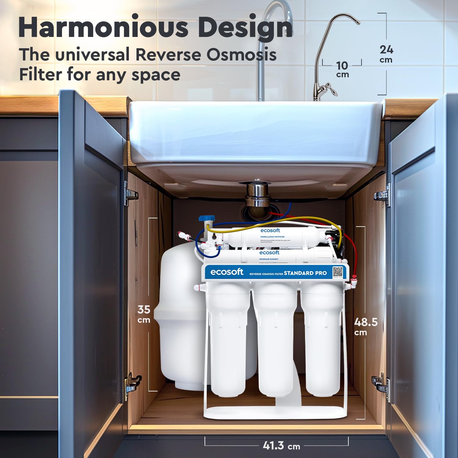 Ecosoft Standard PRO Filtro de Ósmosis Inversa, Sin Bomba, Solución Compacta de Purificación de Agua