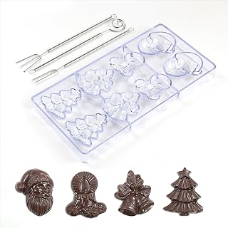 Christmas Plastic Chocolate Making Mould,Christmas Gift,Santa Claus,Tree,Wind Chime,8 Cavities Candy Ice Cube Molds with 3 Dipping Fork Tools