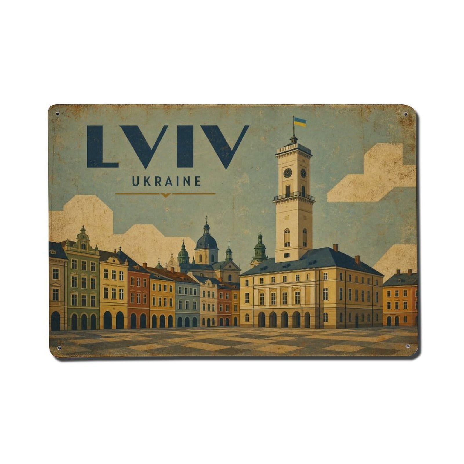 Metal Tin Sign Vintage Travel Ukraine Lviv Wall Deco