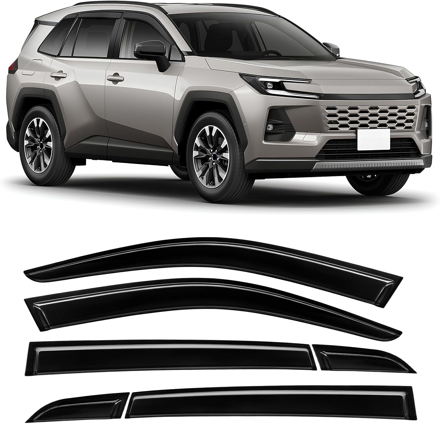 Rain Guards Compatible with Toyota RAV4 2026 2027, Tape-on Durable Side Sun Wind Window Deflectors, 2026-2027 RAV4 Rain Guard Black 6 PCS