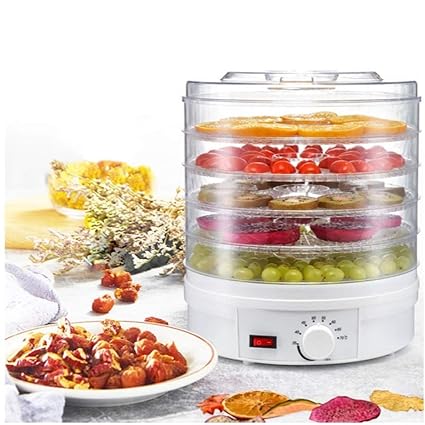AubeAlba Food Dehydrator, Preserver, Jerky Maker, Plastic Electric Transparent 5 Tier Countertop Dry Food and Fruits Saver Machine with Adjustable Temperature Control For Home (Cylin, 5-Tray)