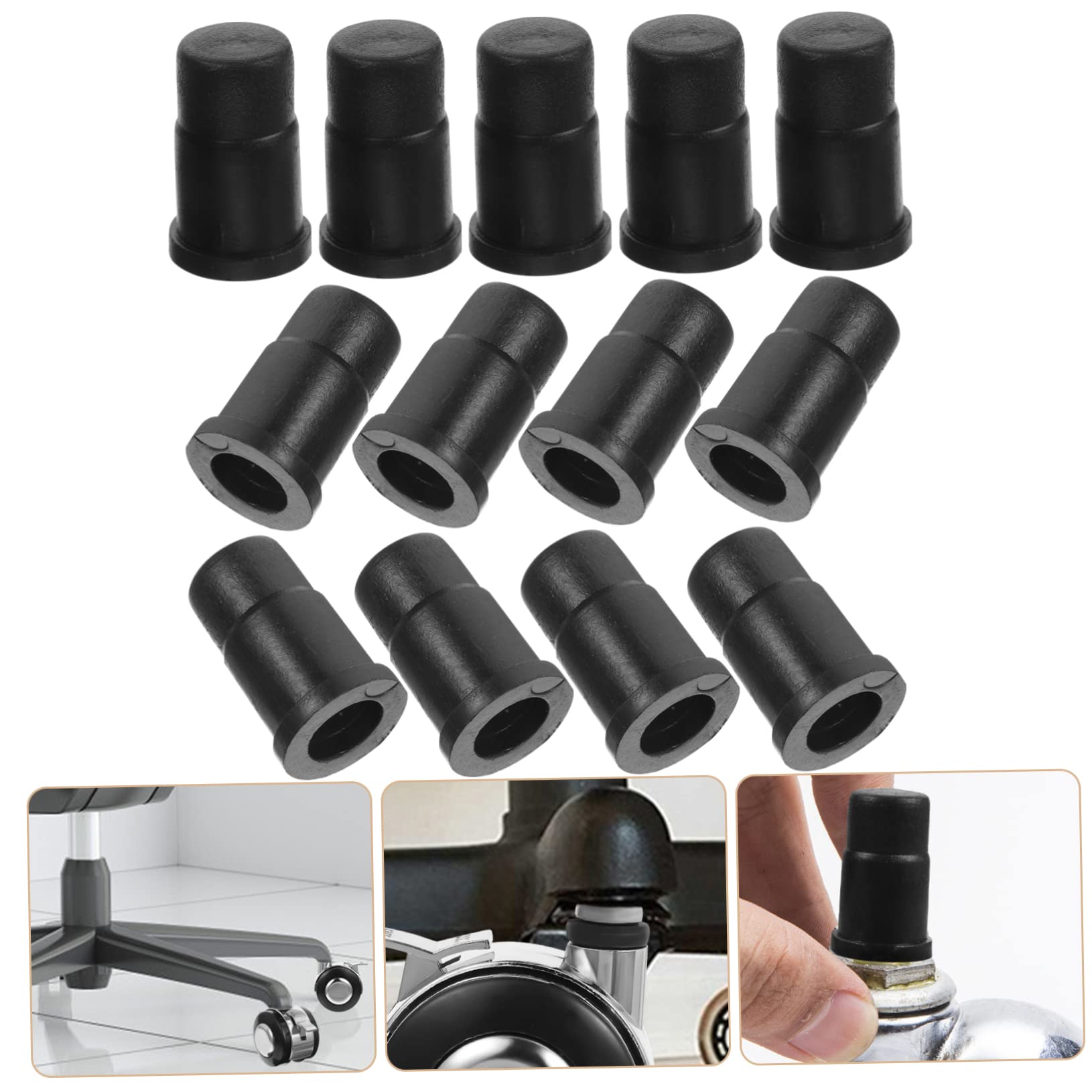 MUCKLILY 40pcs Caster Rubber Cap Caster Socket Covers Wall Wheel Protector Swivel Caster Wheels Office Chair Caster Wheels Swivel Sockets Stem Caster Round Caster Inserts Black Abs